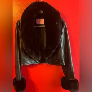 GISELE BLACK PLUS SIZE FAUX FUR JACKET